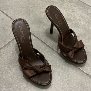 Cathy Jean Dark Brown Knot-Front Stiletto Mules